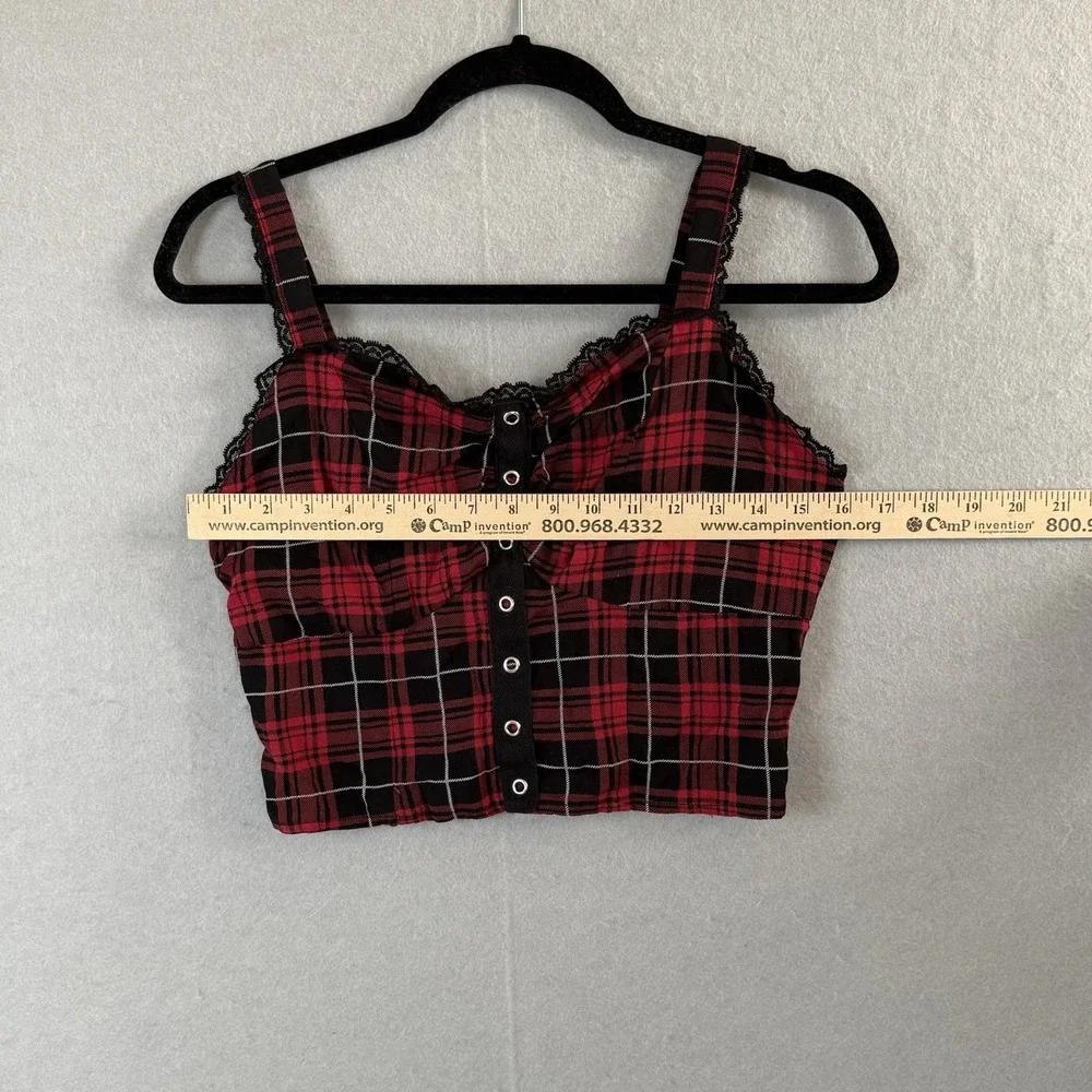 Social Collision Hot Topic Red Plaid‎ Tank Top M Academia Rock Goth Punk (*set)
